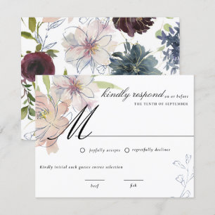 Moody Jewel Tone Floral Wedding RSVP Invitation