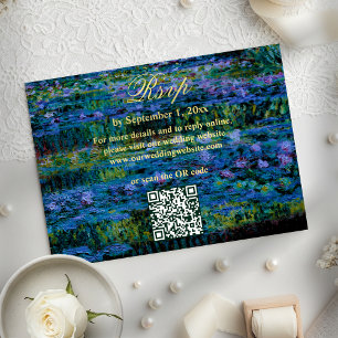 Moody Jewel Tone Water Lilies Wedding Website QR RSVP Card