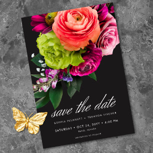 Moody Luxe Floral Vibrant Pink Black Wedding Save The Date