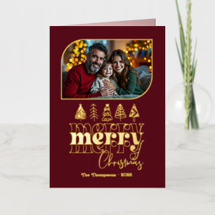 Moody Luxe Hand Drawn Merry Christmas Photo Foil Holiday Card
