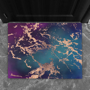 Moody Luxe Marble Deep Purple and Teal Rose Gold Doormat