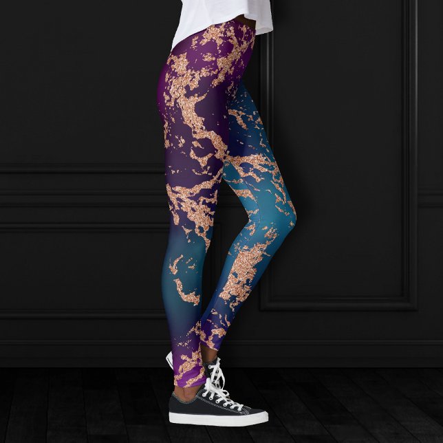 Moody Luxe Marble | Deep Purple and Teal Rose Gold Leggings (Creator Uploaded)