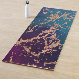 Moody Luxe Marble   Deep Purple and Teal Rose Gold Yoga Mat
