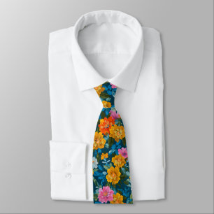Moody Magenta Yellow Floral Dark Teal Tie