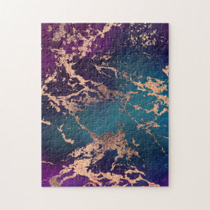 Moody Marble   Deep Luxe Purple Teal Rose Gold Jigsaw Puzzle