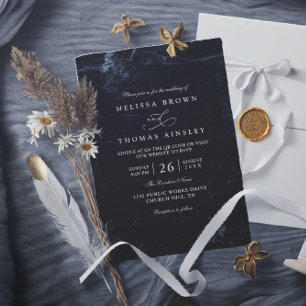 Moody Marble Minimalist Elegant QR Code Wedding Invitation