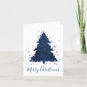 Moody Merry Christmas Classy Dark Navy Blue Tree Holiday Card