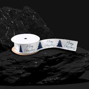 Moody Merry Christmas   Classy Dark Navy Blue Tree Satin Ribbon