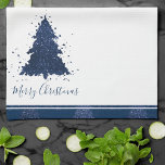Moody Merry Christmas | Classy Dark Navy Blue Tree Tea Towel<br><div class="desc">Tis the season to decorate and entertain! Modern, dark, and moody abstract holiday tree and hand-lettered "Merry Christmas" in with a rich, luxe palette. This elegant festive design features a whimsical sparkly Christmas tree with a frisky paint splatter enhanced with faux metallic glitter. For other colours or matching products, please...</div>