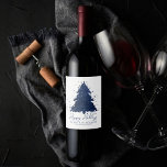 Moody Merry Christmas | Classy Dark Navy Blue Tree Wine Label<br><div class="desc">Tis the season to decorate and entertain! Modern, dark, and moody abstract holiday tree and hand-lettered "Merry Christmas" in with a rich, luxe palette. This elegant festive design features a whimsical sparkly Christmas tree with a frisky paint splatter enhanced with faux metallic glitter. For other colours or matching products, please...</div>