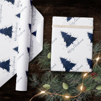 Moody Merry Christmas, Classy Dark Navy Blue Tree Kitchen Towel, Zazzle