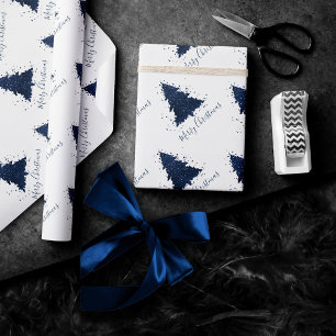 Moody Merry Christmas   Classy Dark Navy Blue Tree Wrapping Paper