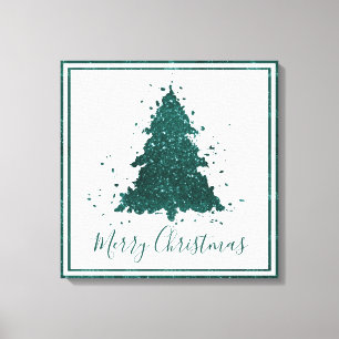 Moody Merry Christmas   Dark Midnight Teal Tree Canvas Print