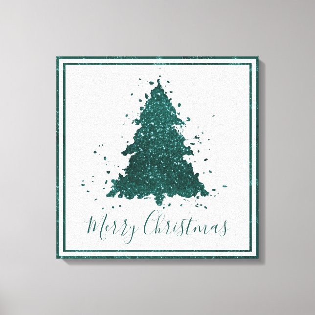 Moody Merry Christmas | Dark Midnight Teal Tree Canvas Print (Front)