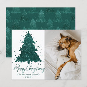 Moody Merry Christmas   Deep Midnight Teal Photo Holiday Card