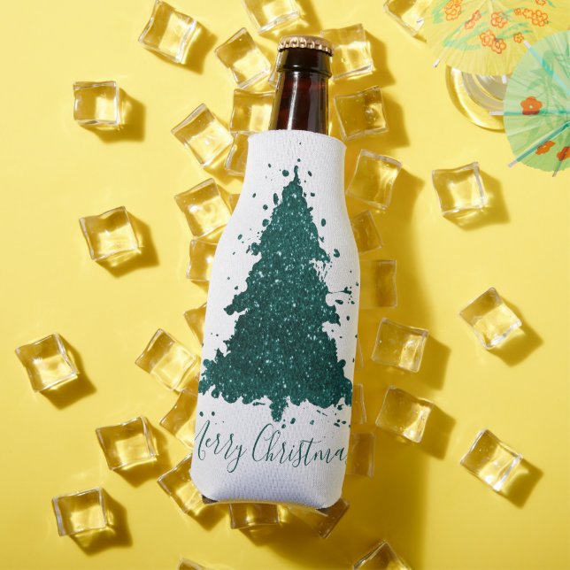 Moody Merry Christmas | Deep Midnight Teal Tree Bottle Cooler (In Situ Summer)