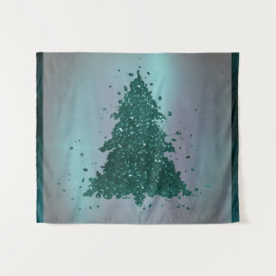 Moody Merry Christmas   Deep Midnight Teal Tree Tapestry