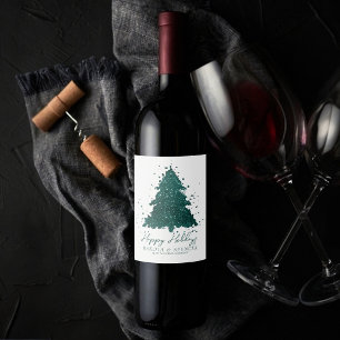 Moody Merry Christmas Deep Midnight Teal Tree Wine Label