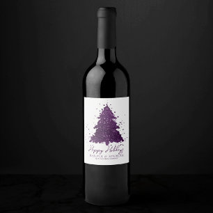 Moody Merry Christmas Deep Plum Purple Custom Wine Label
