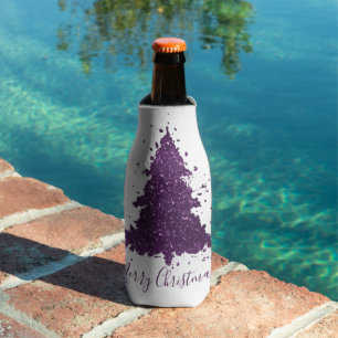 Moody Merry Christmas   Deep Plum Purple Tree Bottle Cooler