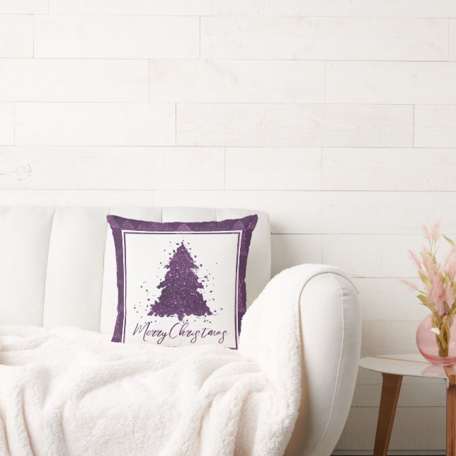 Moody Merry Christmas | Deep Plum Purple Tree Cushion (Couch)