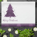 Moody Merry Christmas | Deep Plum Purple Tree Tea Towel<br><div class="desc">Tis the season to decorate and entertain! Modern, dark, and moody abstract holiday tree and hand-lettered "Merry Christmas" in with a rich, luxe palette. This elegant festive design features a whimsical sparkly Christmas tree with a frisky paint splatter enhanced with faux metallic glitter. For other colours or matching products, please...</div>