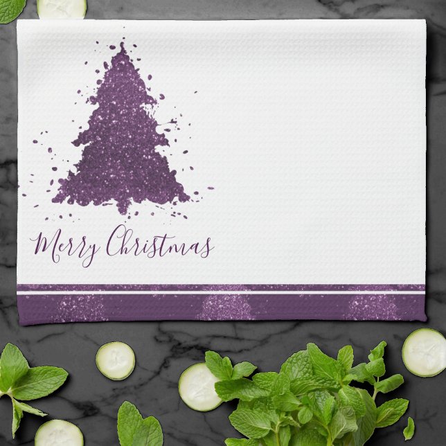 Moody Merry Christmas | Deep Plum Purple Tree Tea Towel (Creator Uploaded)