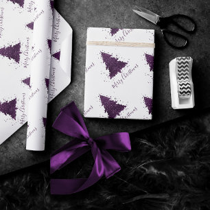 Moody Merry Christmas   Deep Plum Purple Tree Wrapping Paper