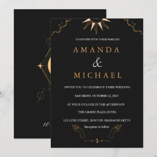 Moody Midnight Celestial Gold Foil Starry Night Invitation