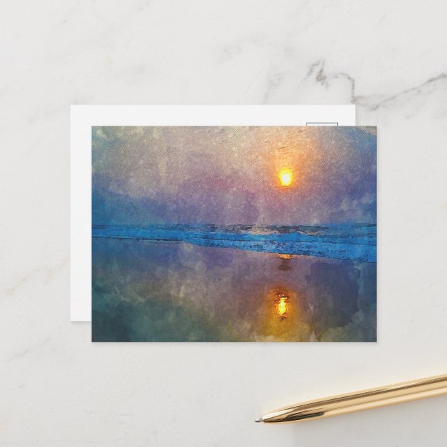 Moody misty seaside sunrise holiday postcard (Front/Back In Situ)