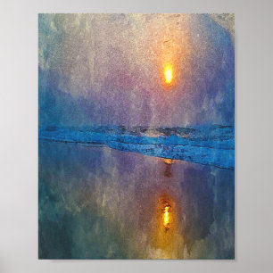 Moody misty seaside sunrise poster
