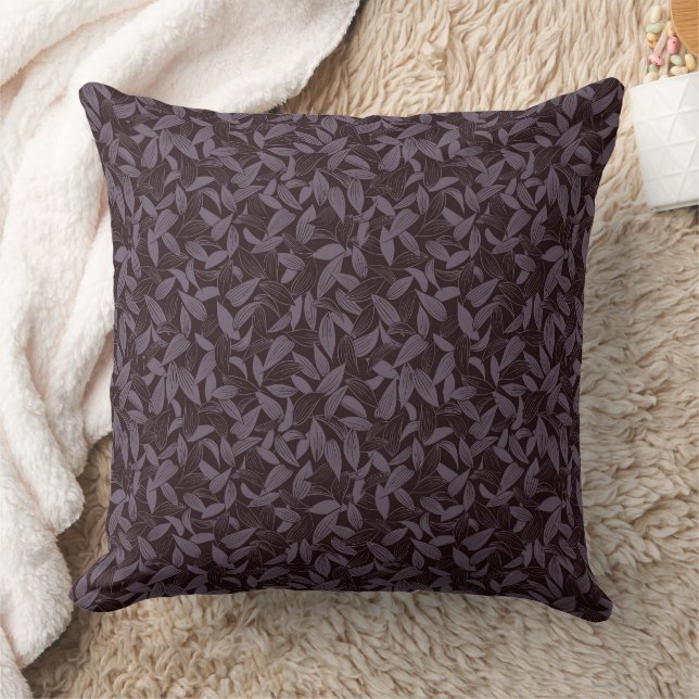 Moody Modern Chic Botanical Leaf Dark Purple Cushion (Blanket)
