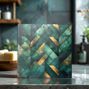 Moody Modern Mosaic Dark Green Gold ID1185 Tile