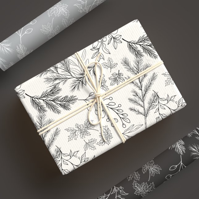 Moody Modern Traditional Black & White Christmas Wrapping Paper Sheet (Creator Uploaded)