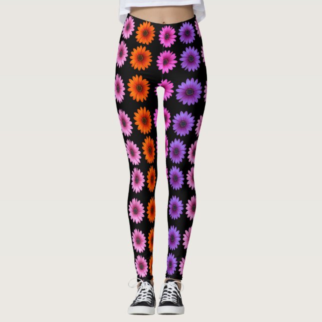 Moody Modern Winter Botanical Christmas Black Leggings (Front)