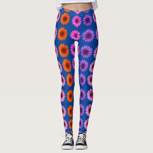 Moody Modern Winter Botanical Christmas Blue  Leggings (Front)
