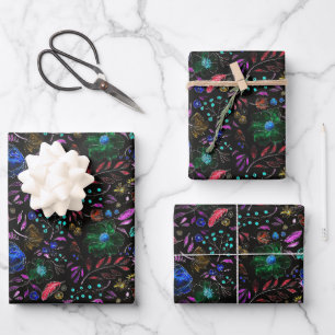 Moody Modern Winter Botanical Christmas Floral  Wrapping Paper Sheet