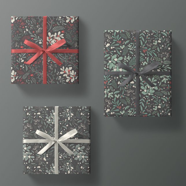 Moody Modern Winter Botanical Christmas Floral Wrapping Paper Sheet (Creator Uploaded)