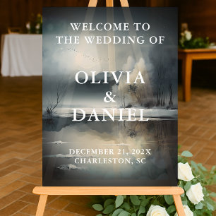 Moody Modern Winter Wedding Welcome Acrylic Sign