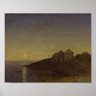 Moody Moonlit Bay Art Poster
