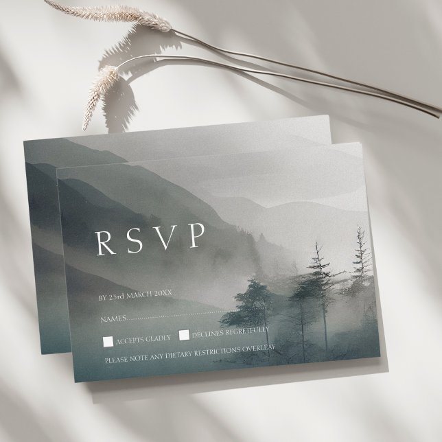 Moody Mountain Dark Aesthetic Woodland Wedding  RSVP Card (Creator Uploaded)