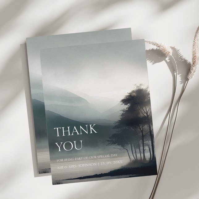 Moody Mountain Dark Aesthetic Woodland Wedding  Thank You Card (Creator Uploaded)