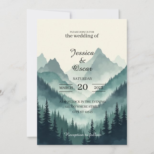 Moody Mountain Forest Wedding Invitation (Front)