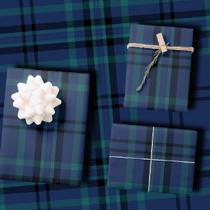 Moody Navy and Teal Dark Tartan Christmas Wrapping Paper Sheet