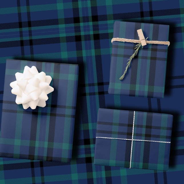 Moody Navy and Teal Dark Tartan Christmas Wrapping Paper Sheet (Creator Uploaded)