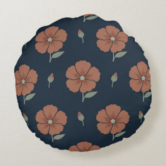 Moody Navy and Terracotta Floral Round Throw Cushion