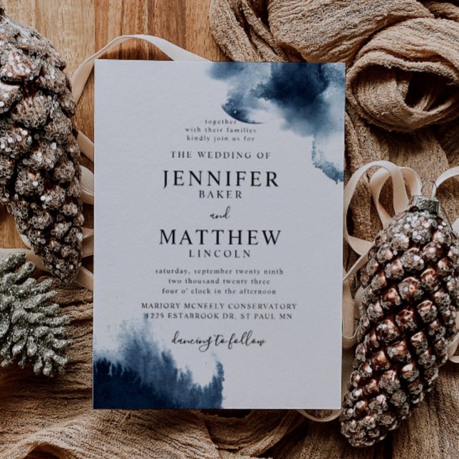 Moody Navy Blue Watercolor Wedding Invitation (Creator Uploaded)