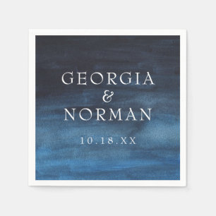 Moody Navy Blue Watercolor Wedding Napkin