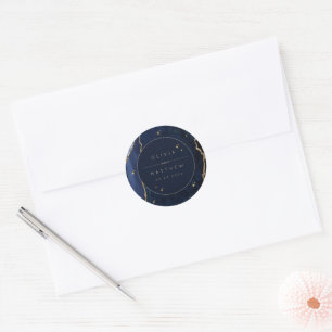 Moody Navy Celestial Wedding Classic Round Sticker