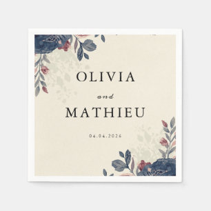 Moody Navy Dusty Rose Floral Wedding Napkin